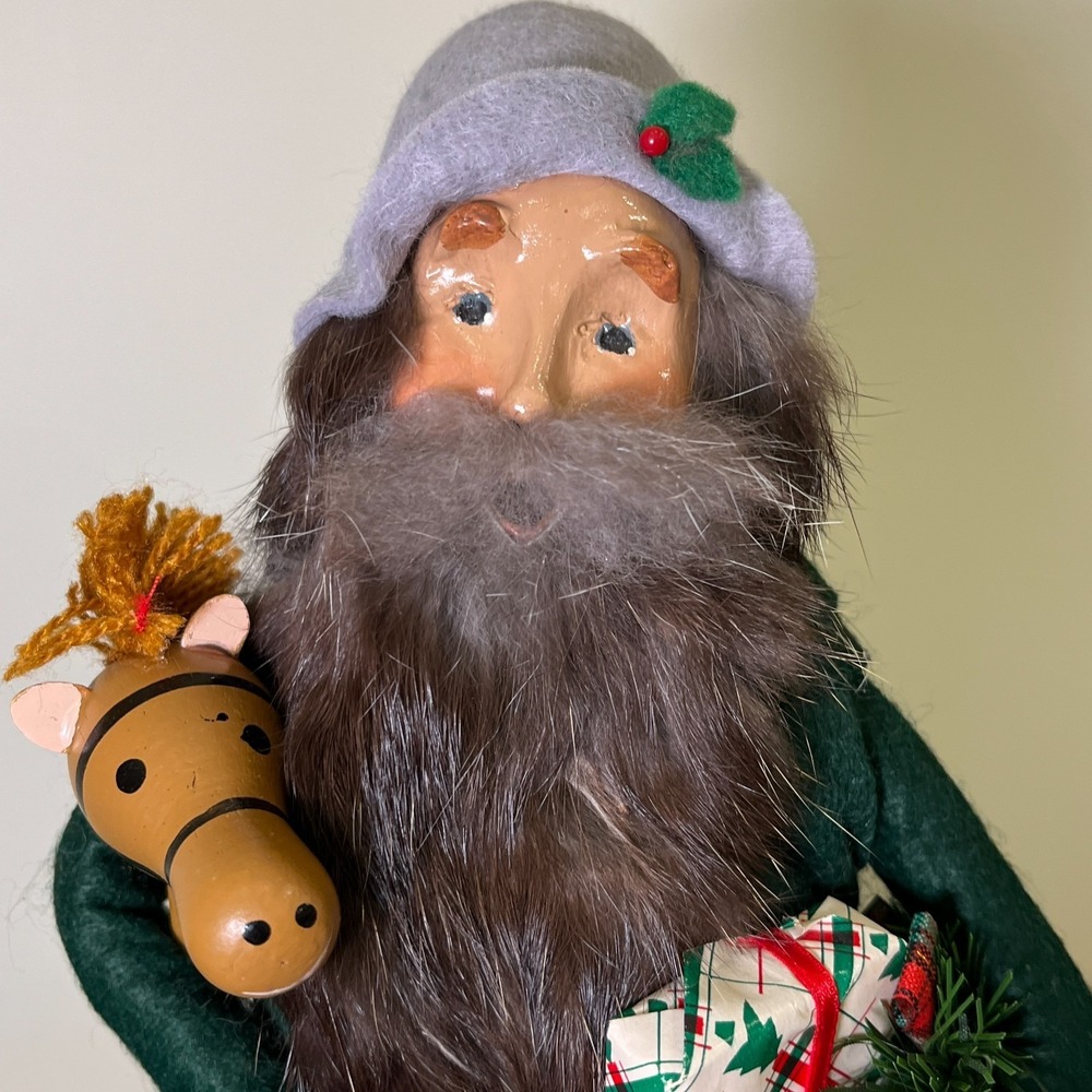 Byers Choice Caroler Santa-type Man, Hobby Horse, Gifts, Wreath, Grey beard